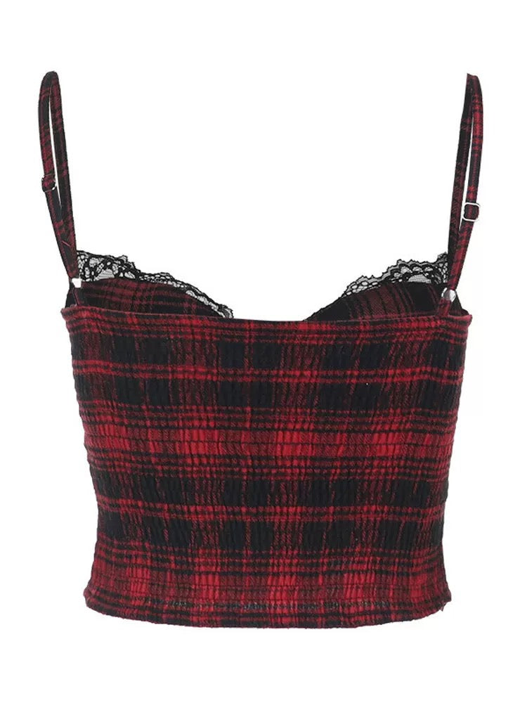 Gothic punk camisole with lace trim and built-in bra