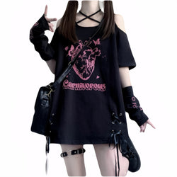 sweet punk top e-girl outfit cross strap bow design shirt