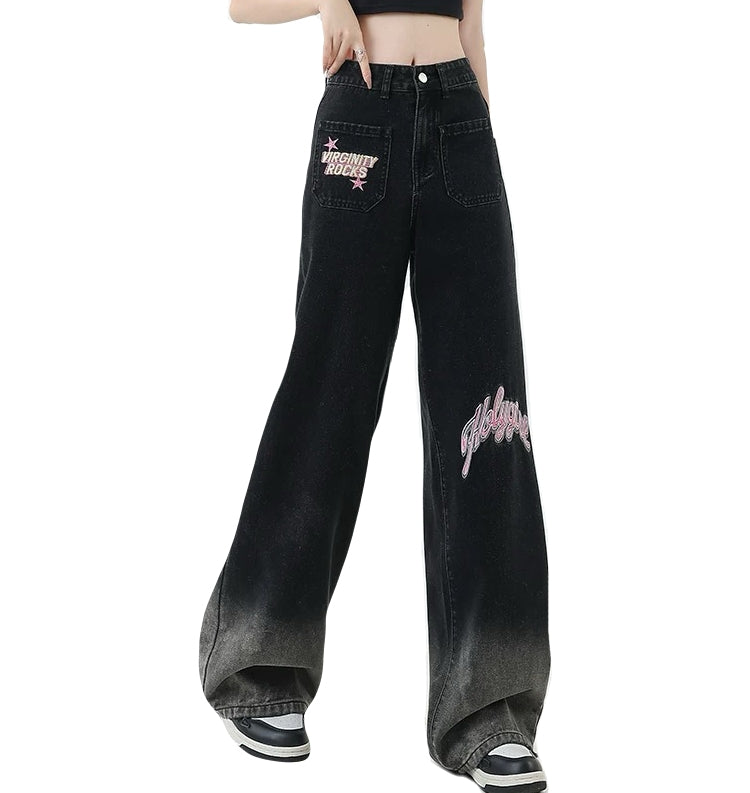 oversized denim trousers casual loose leg jeans American retro style jeans plus size streetwear pants