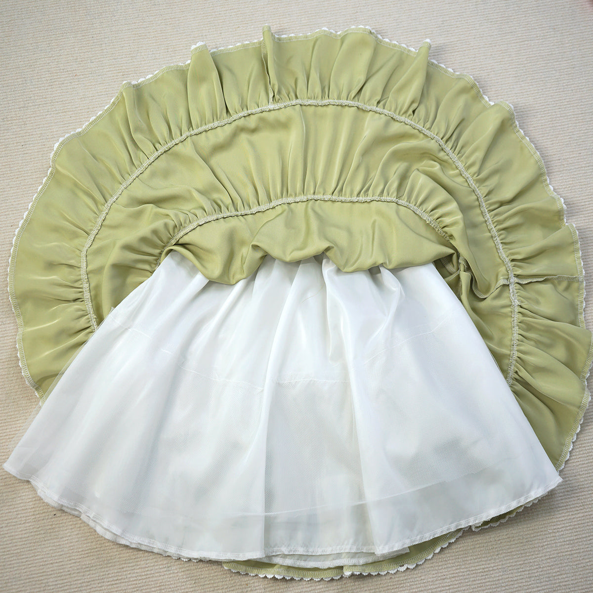 Kawaii Layered Cake Skirt for Teen Girls Japanese Lolita Bow Lace Mini Skirt with Elastic Waist