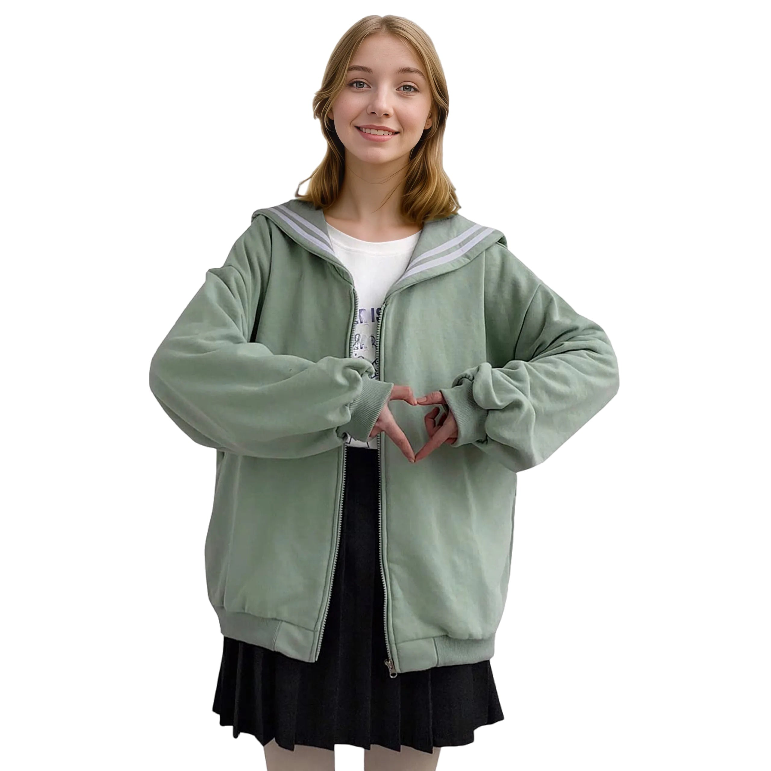 Japanese fashion harajuku navy sailor collar teens jacket coat green