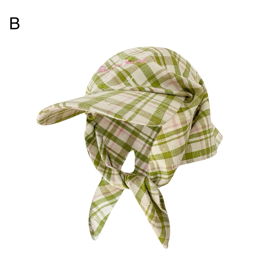 Model wearing stylish tied-back baseball cap with long scarf wrap summer sun protection cap