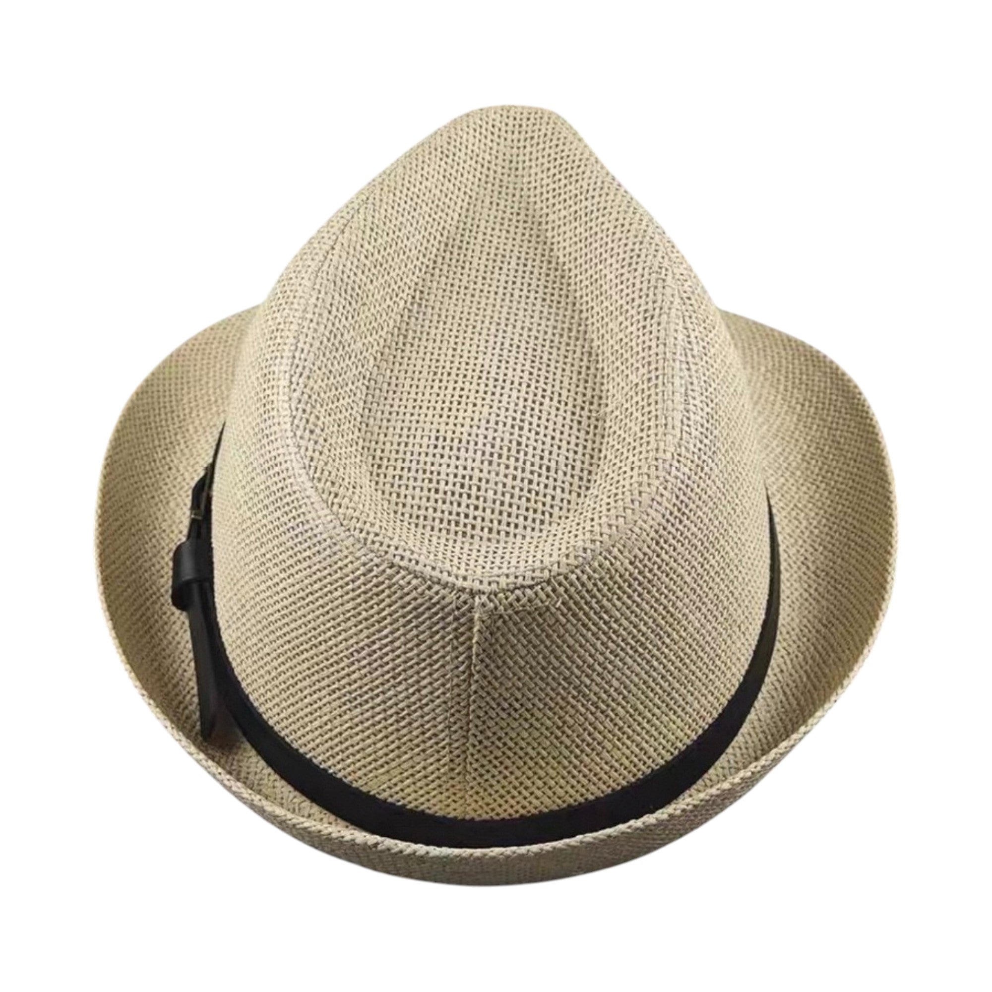 Men’s Handmade Woven Straw Fedora Hat Summer Panama Style Sun Hat with Black Band