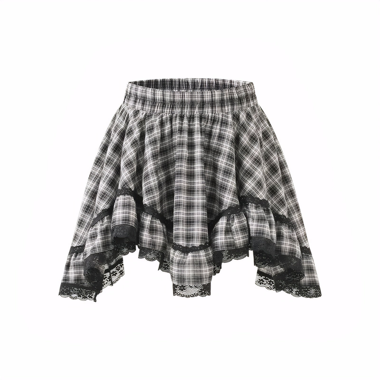 Irregular fishtail plaid skirt with ruffle design a-line plaid mini kawaii punk skirt