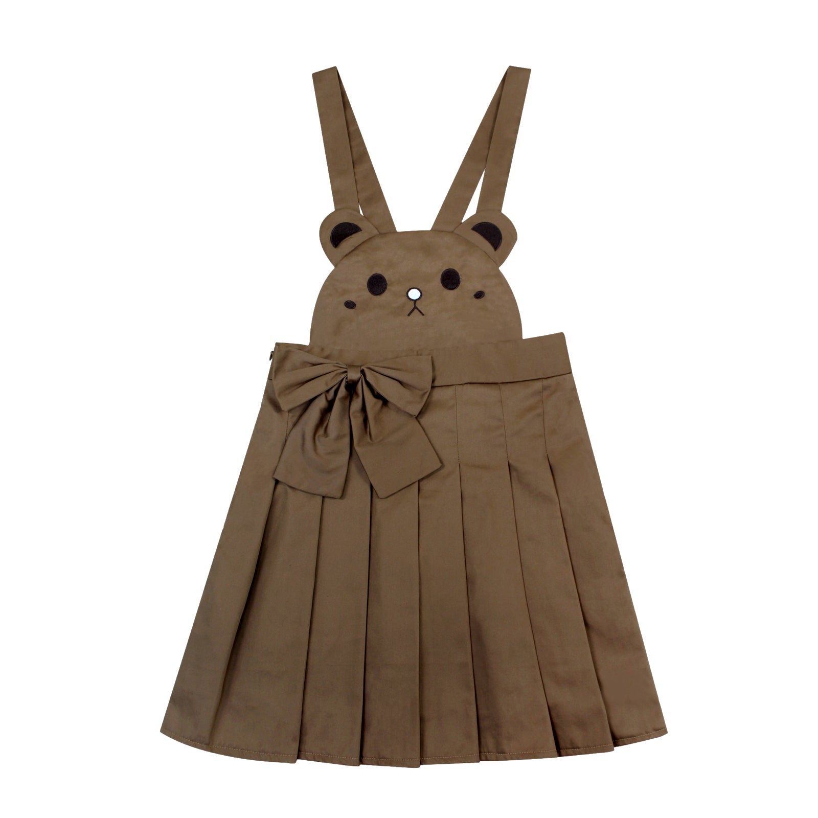 Brown bear face pleated kawaii skirt with straps and bow for girls or cosplay animal ears pastel skirt cosplay jumper