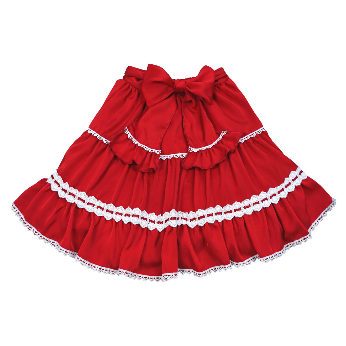 Red Japanese-style mini skirt with large waistband bow and frills Japanese style skirt