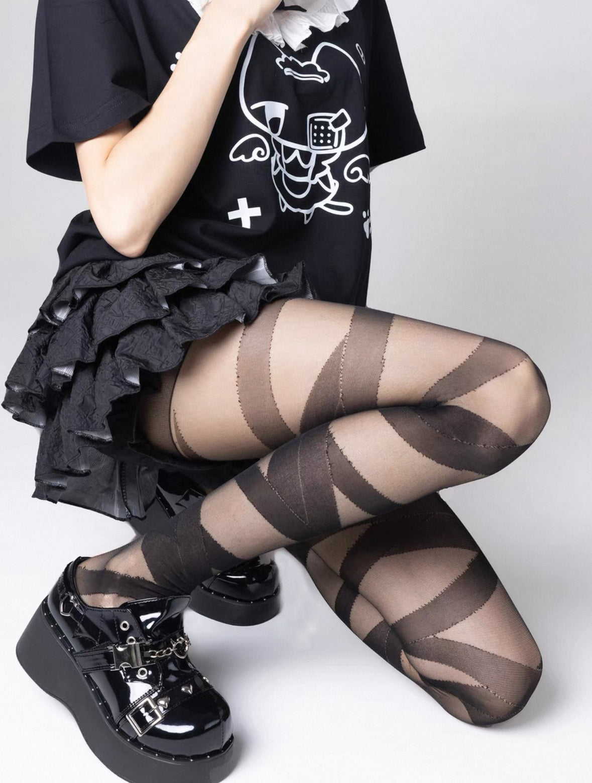 Gothic Bandage Tights for Women Y2K Punk Thigh High Stockings Charming Over Knee Socks