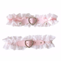 Pink lace heart choker with bow and bell sweet girl collar harajuku heart choker