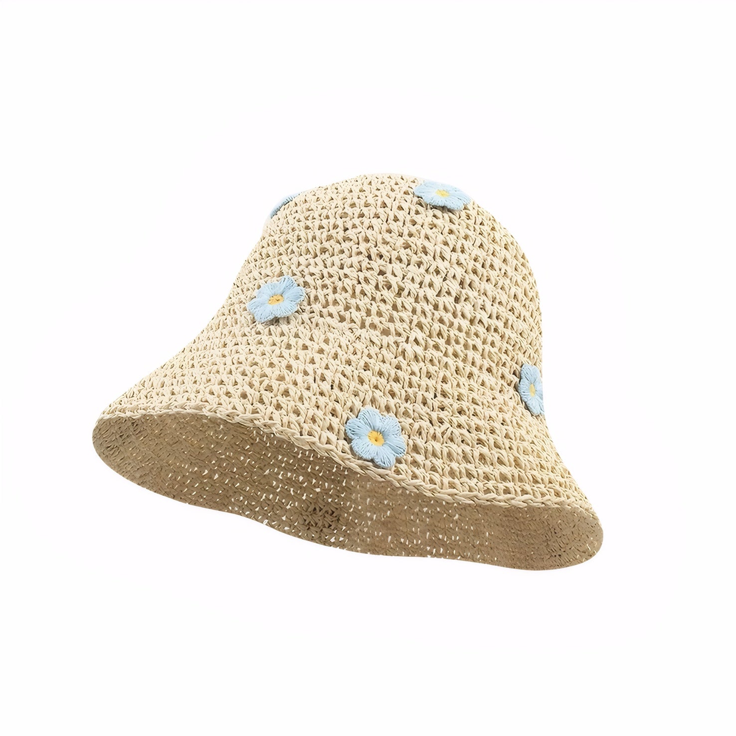 Striped hollow-out sun hat with wavy brim in beach-ready design