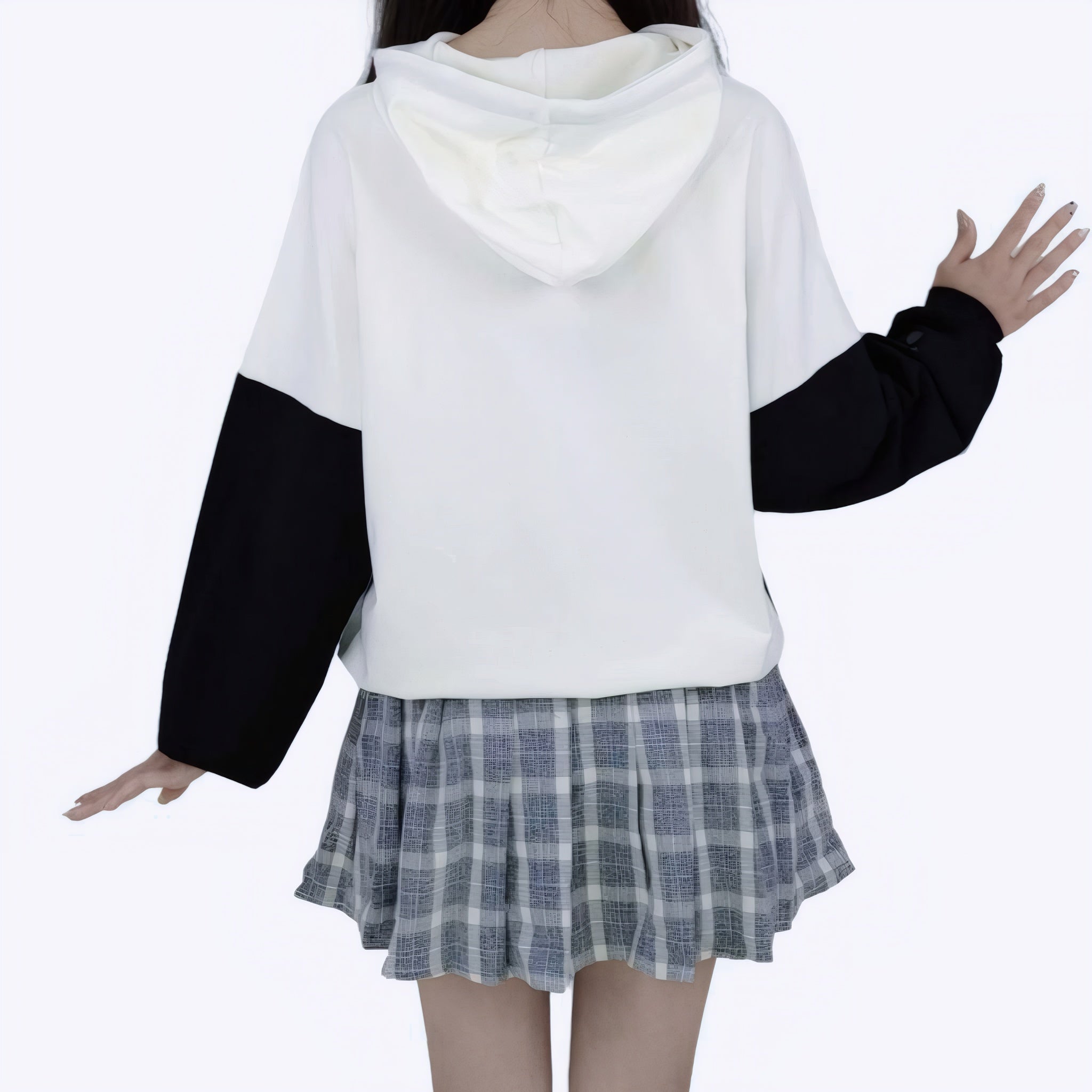 Kawaii Cat Ears Hoodie for Girls Japanese Cartoon Pullover with Paw & Tail Print