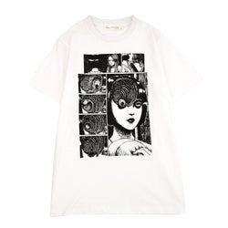 White Japanese horror manga T-shirt with black comic print