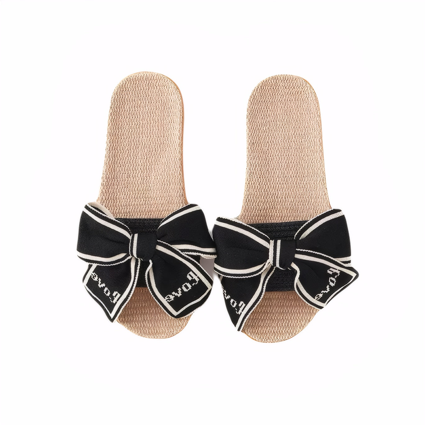 Black Ribbon Cute Summer House Slides indoor linen slippers women
