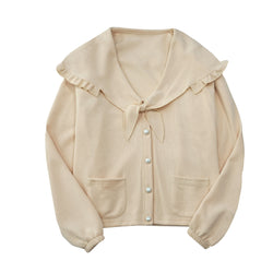 Cute ruffle trim cardigan in Japanese kawaii style kawaii cardigan, sailor collar sweater