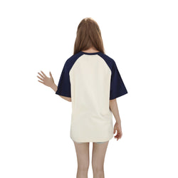 Back view of the anime girl T-shirt with plain cream and navy design