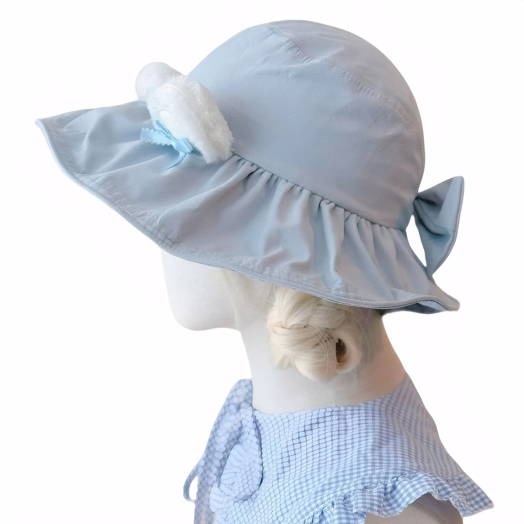 Kawaii Bear Ear Ribbon Bucket Hat Handmade Summer Sun Hat (Hat or Hat + Collar Set)