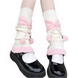 kawaii bow socks japanese jk fashion cute slouch socks knit leg accessories sweet girl thigh warmers