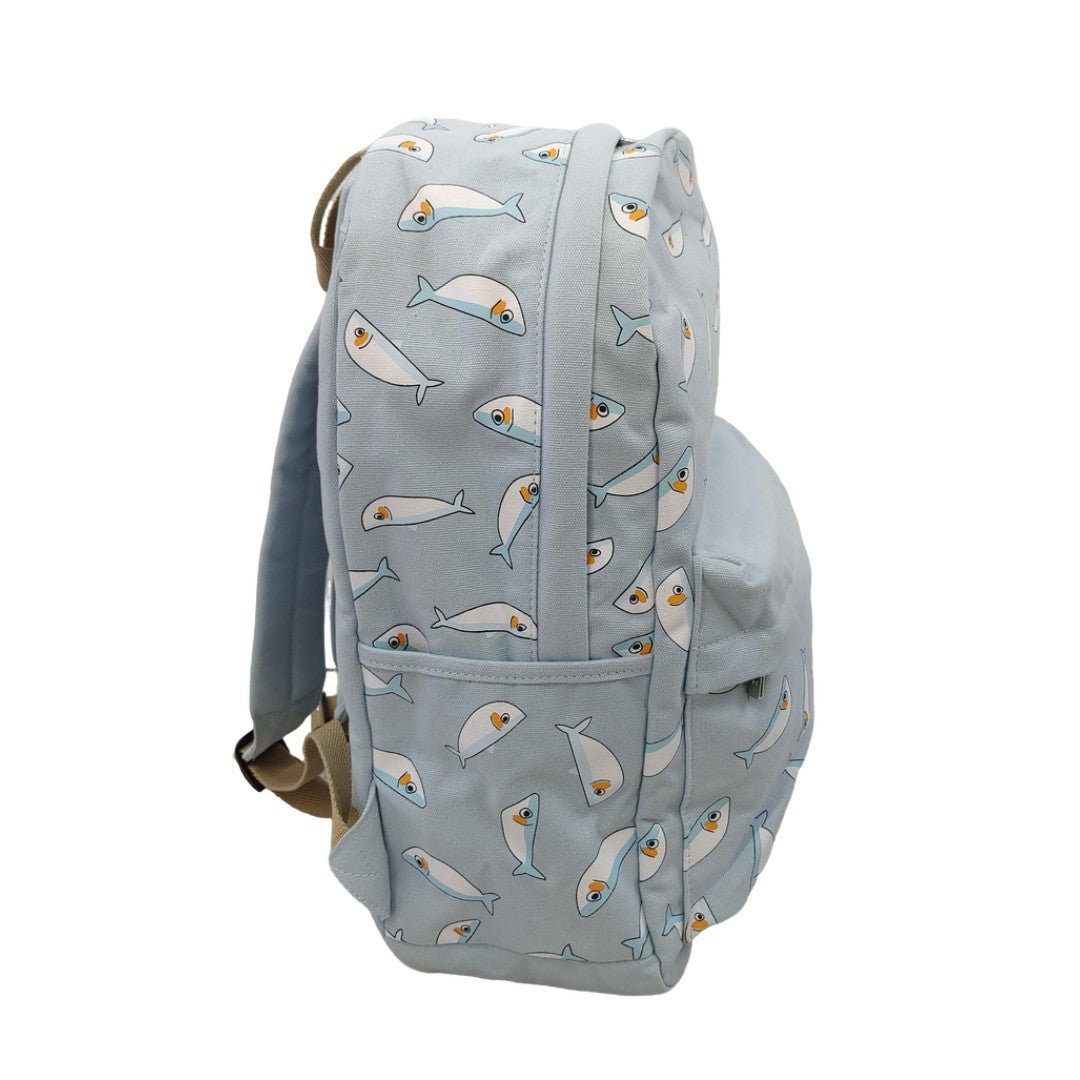 Cute Fish Print Canvas Backpack for Teens Student Lightweight School Travel Bag