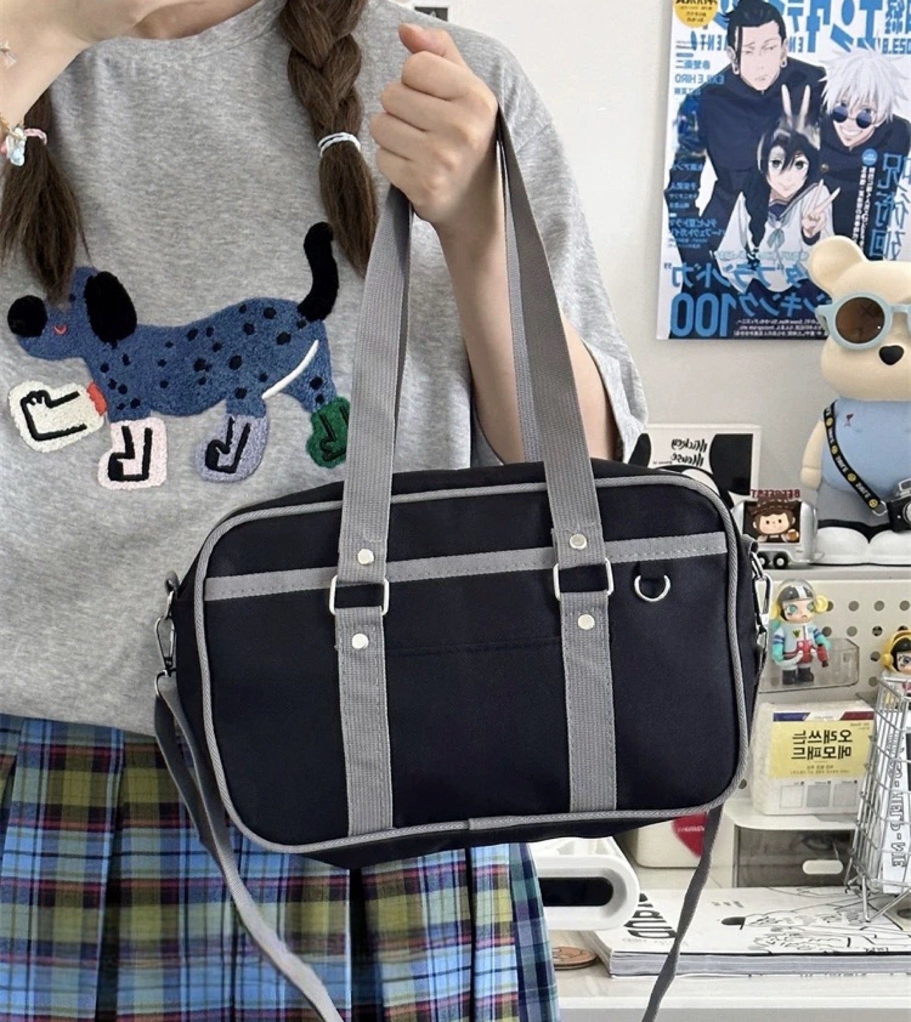 Japanese JK Uniform Style Oxford Shoulder Bag Student Satchel Handbag Large & Small Size Options