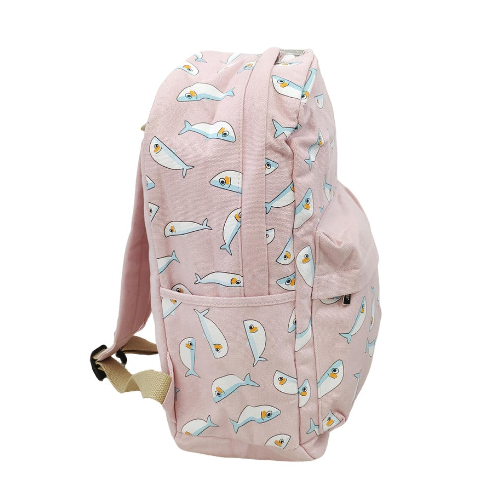 Cute Fish Print Canvas Backpack for Teens Student Lightweight School Travel Bag