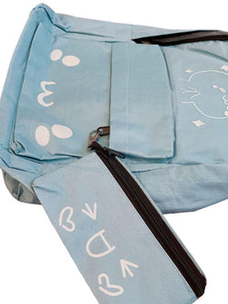 Kawaii Blue Anime Backpack with Expression Print & Pouch Cute School Bag with UwU Face