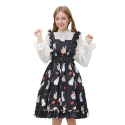 black kawaii fashion bunny print Lolita dress for teens girls 