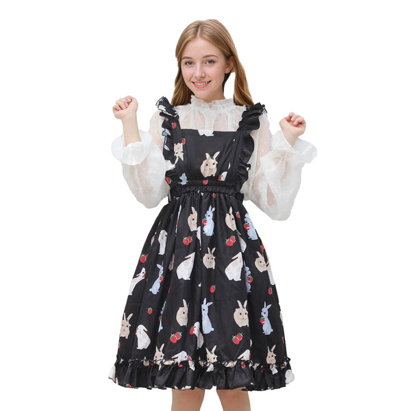 black kawaii fashion bunny print Lolita dress for teens girls 