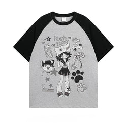 Flat lay of black sleeve Push Beeb anime print T-shirt