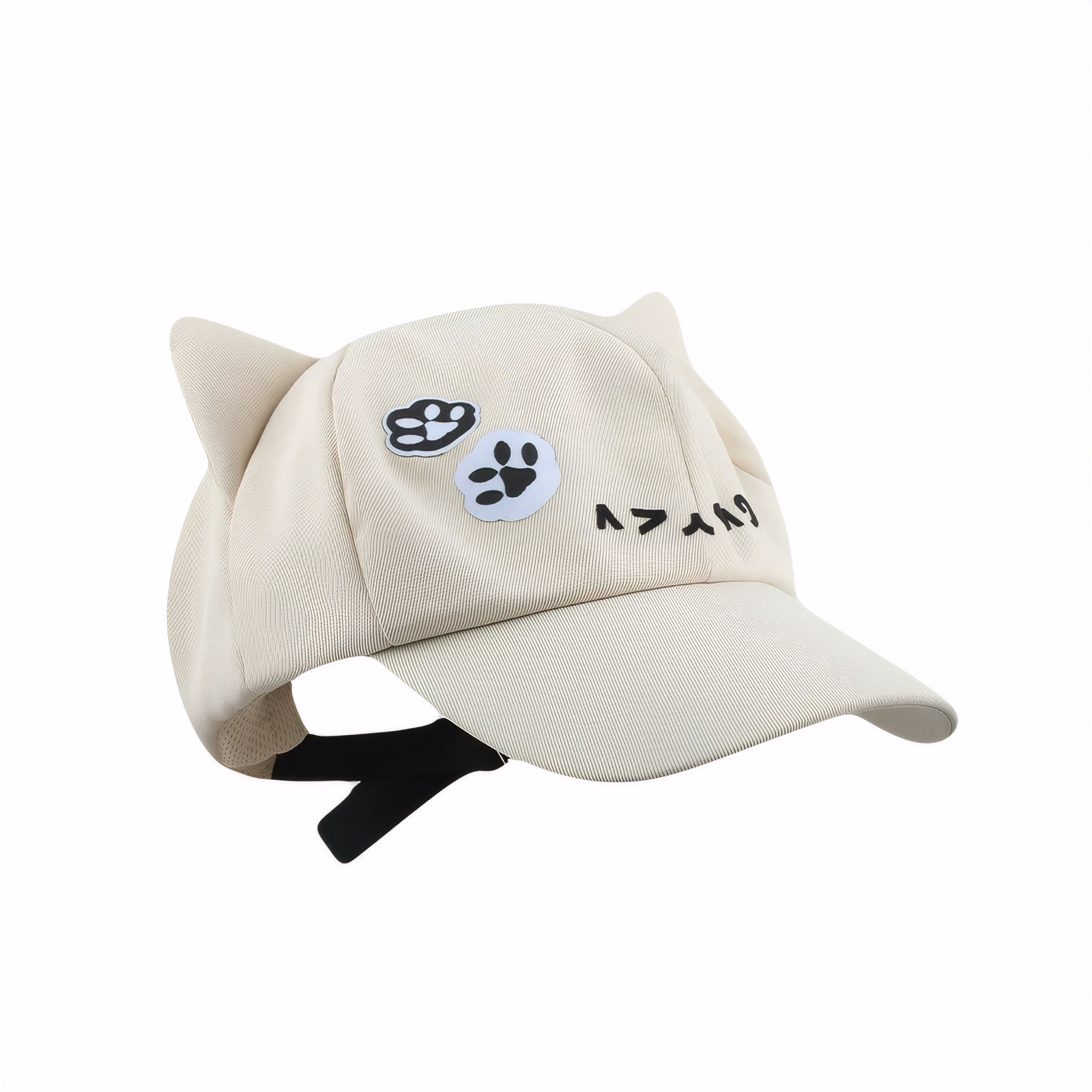 beige kawaii cat ear baseball caps with paw prints and Y2K Japanese style for girls
