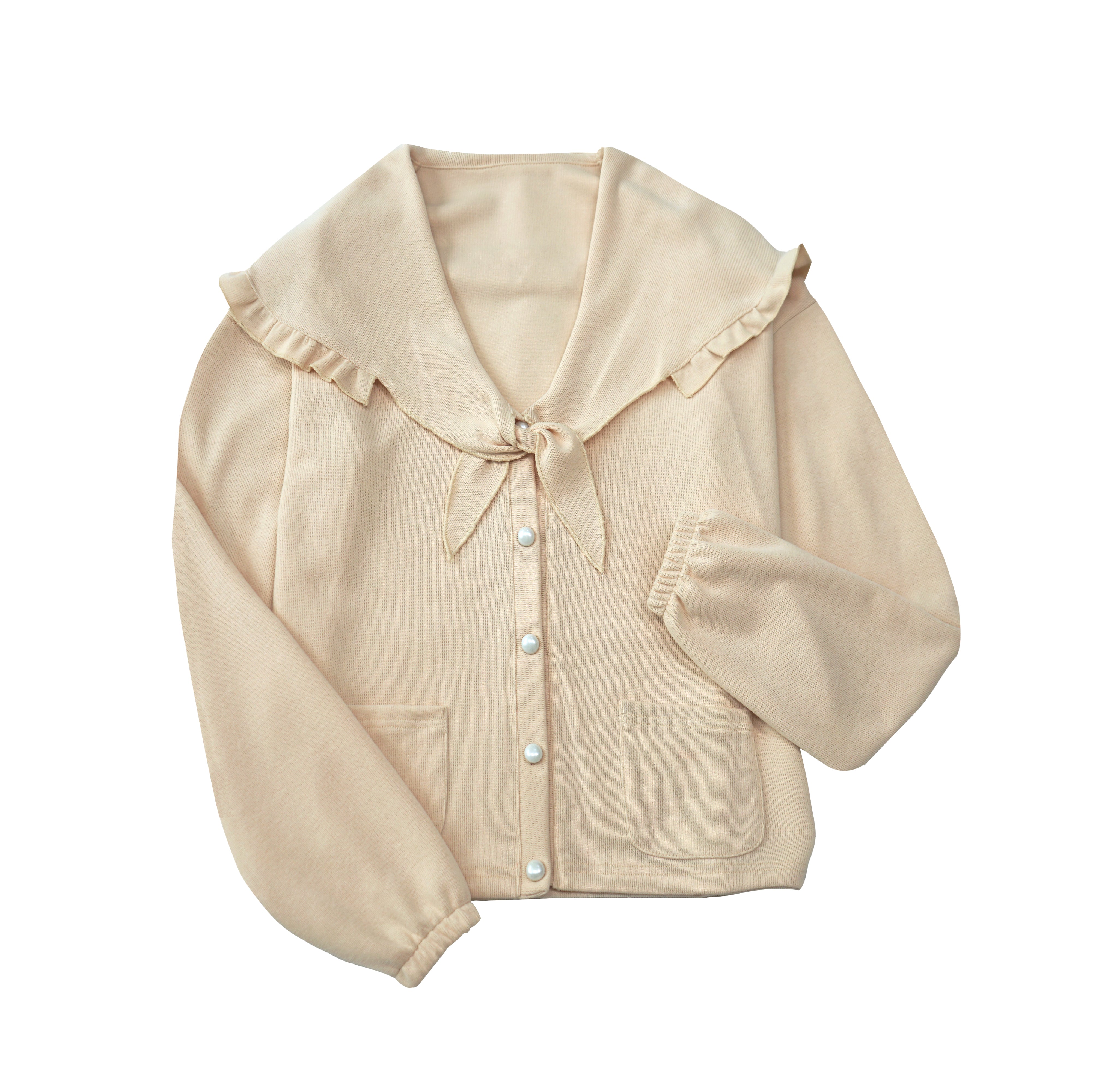 Long sleeve knit jacket with sweet bow detail beige bow cardigan, lolita cardigan, kawaii jacket