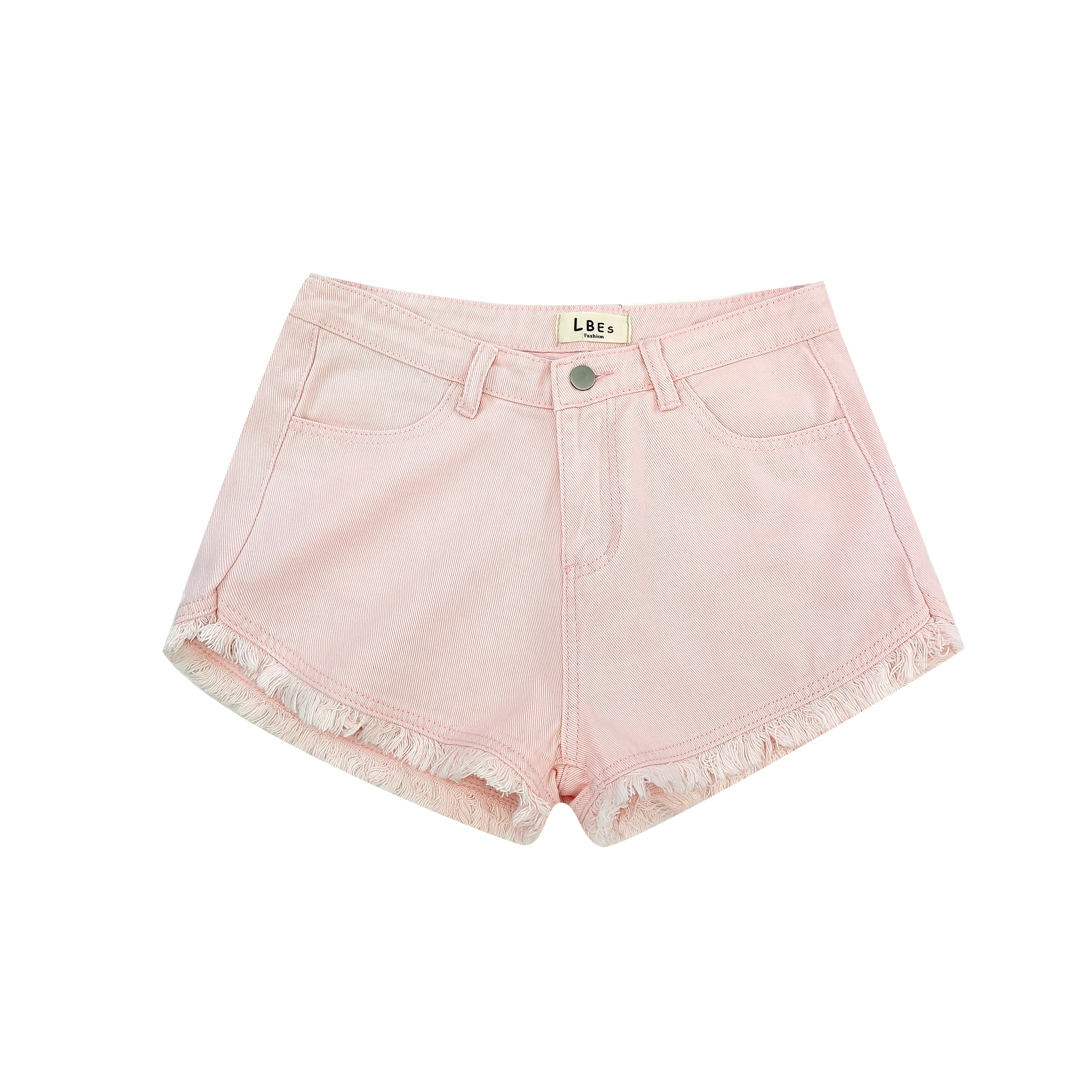 Women’s high-waist pink jean shorts summer casual