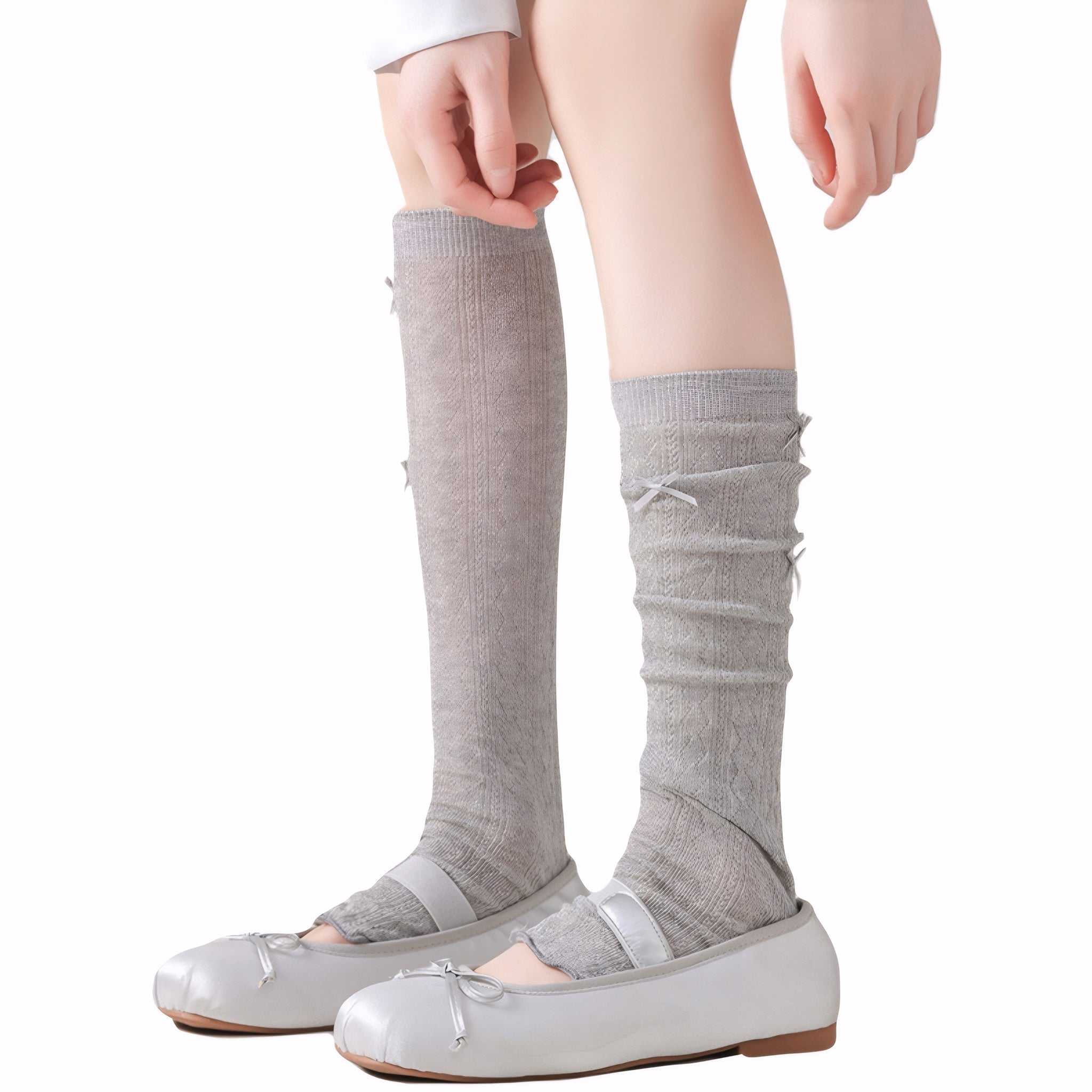 Gray mesh-style knit socks with side ribbon detail JK uniform accessories