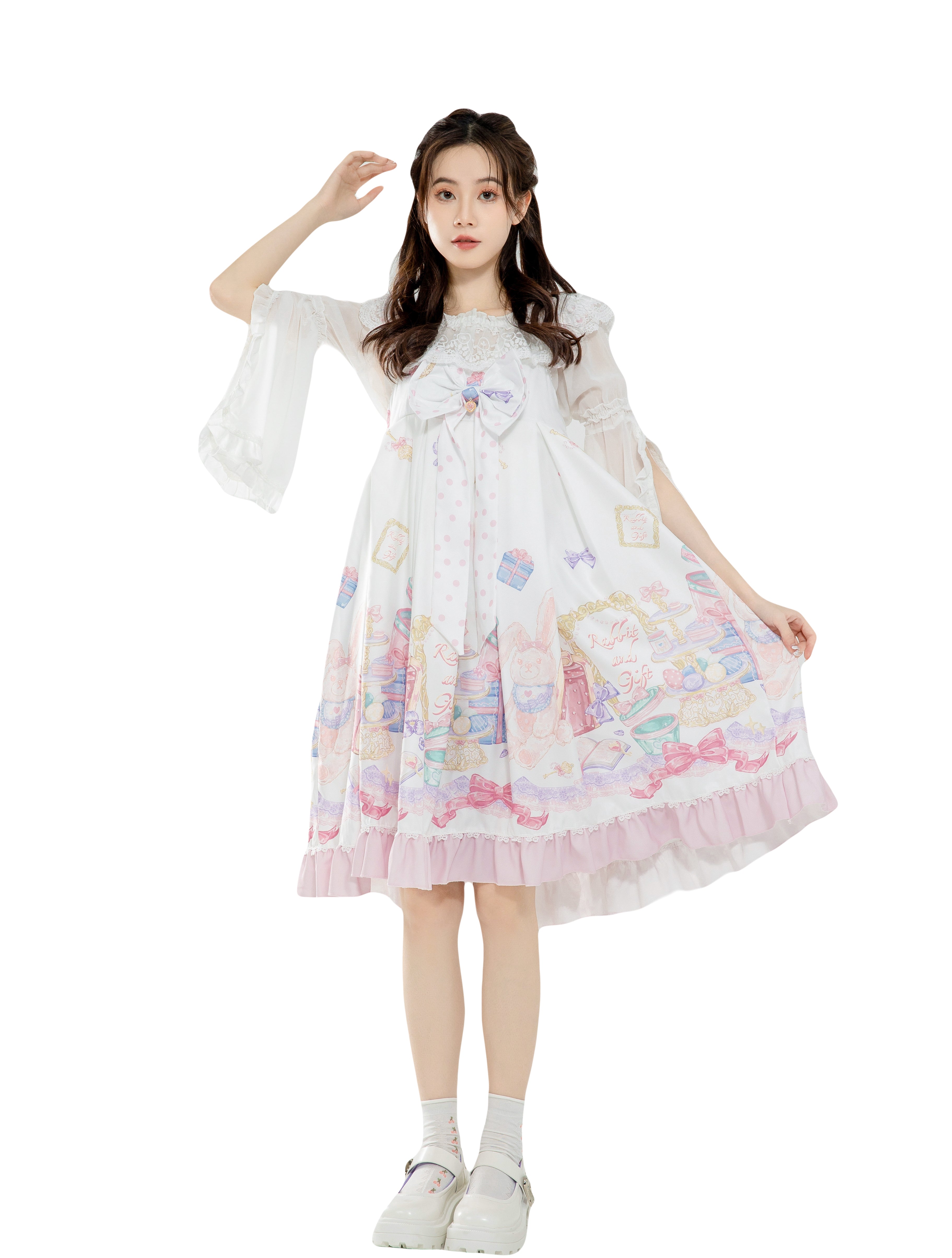 polyester lolita costume ruffle sleeve party dress