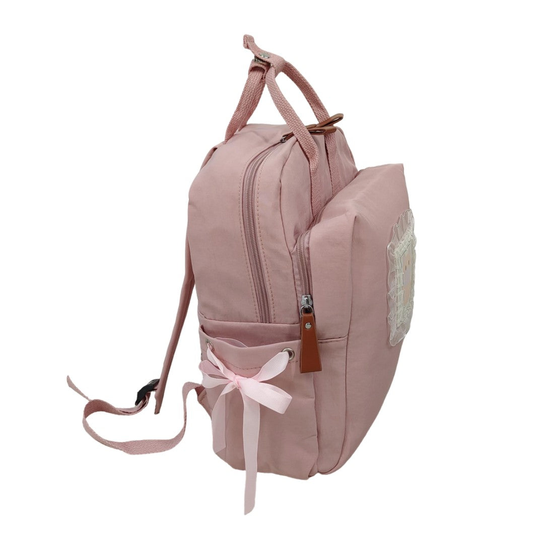 Small pink ruffle lace school bag with bows