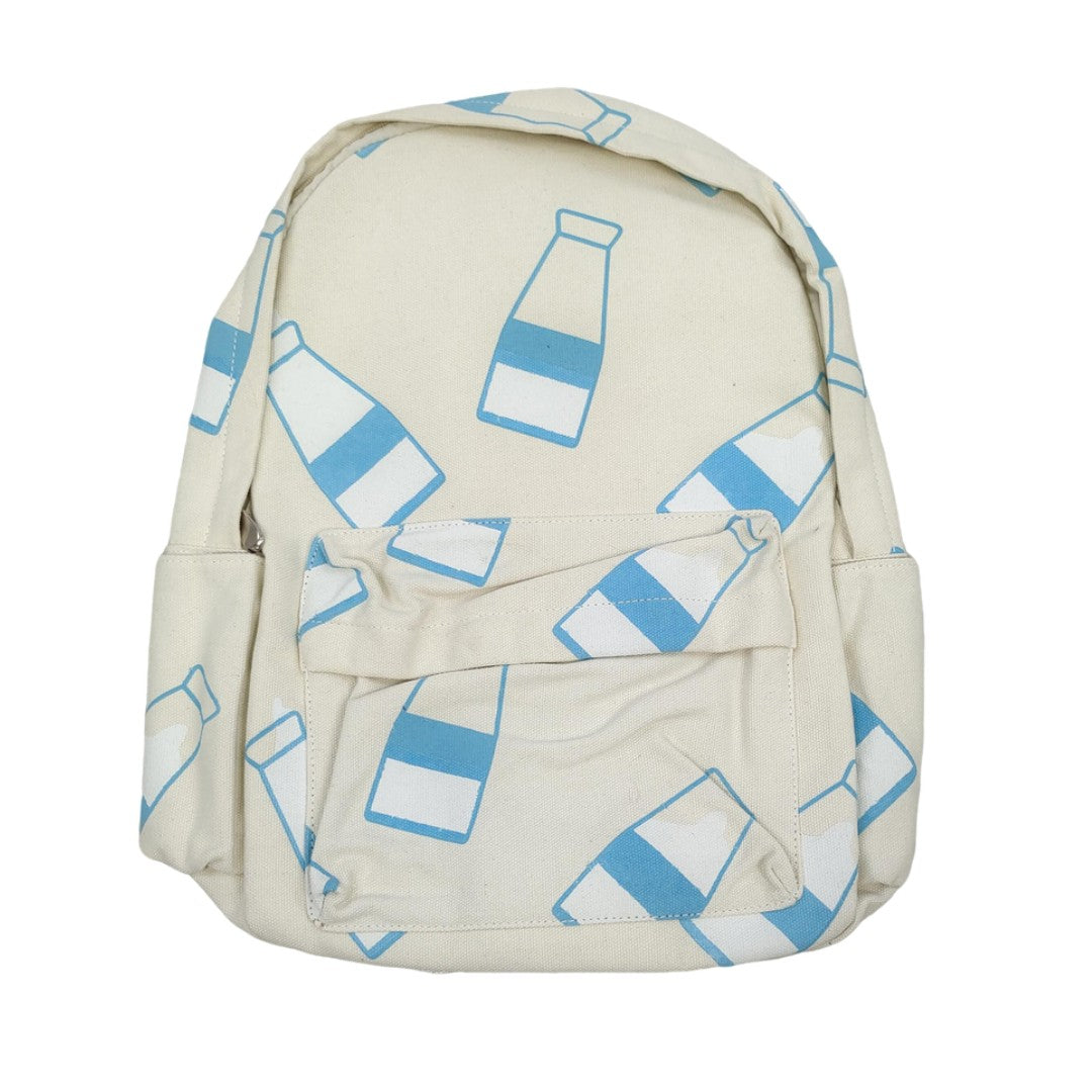 Clearance –Blue Milk Bottle Print Canvas Backpack Cute Casual School Bag for Girls