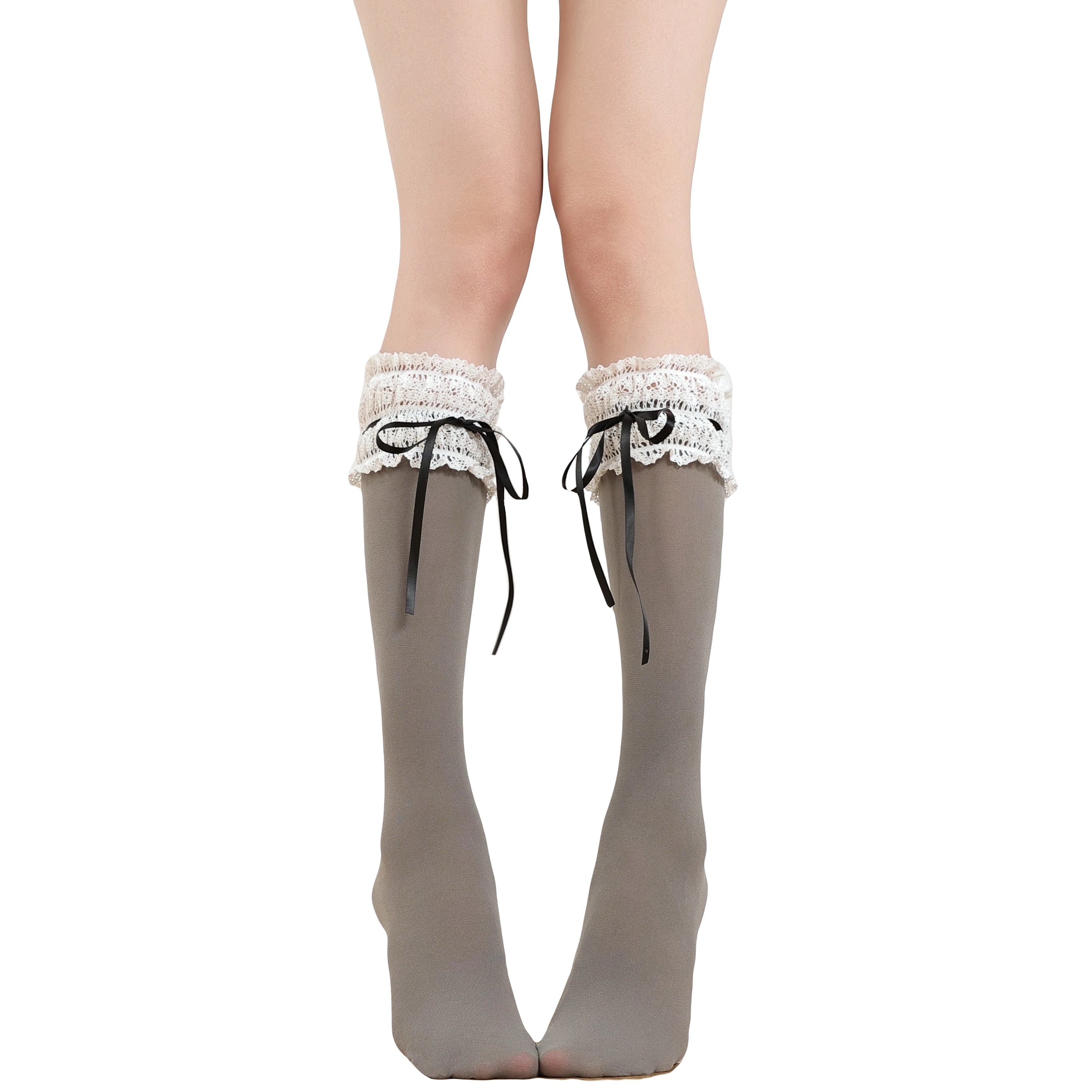 Flat lay of 4-color options in lace velvet thigh socks cute Lolita socks