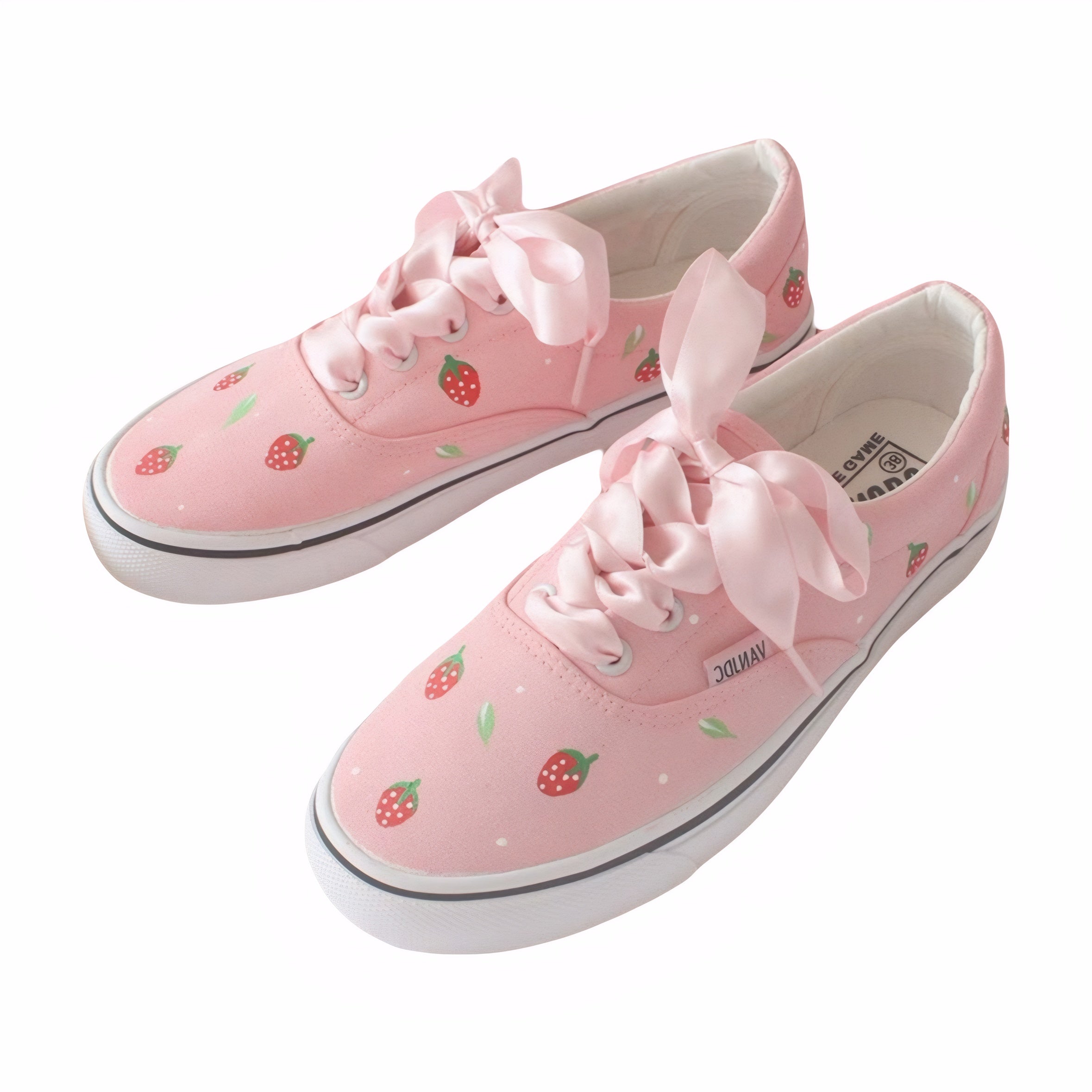 Pink fruit-themed canvas shoes with strawberry hand-painted design lace up kawaii pastel shoes