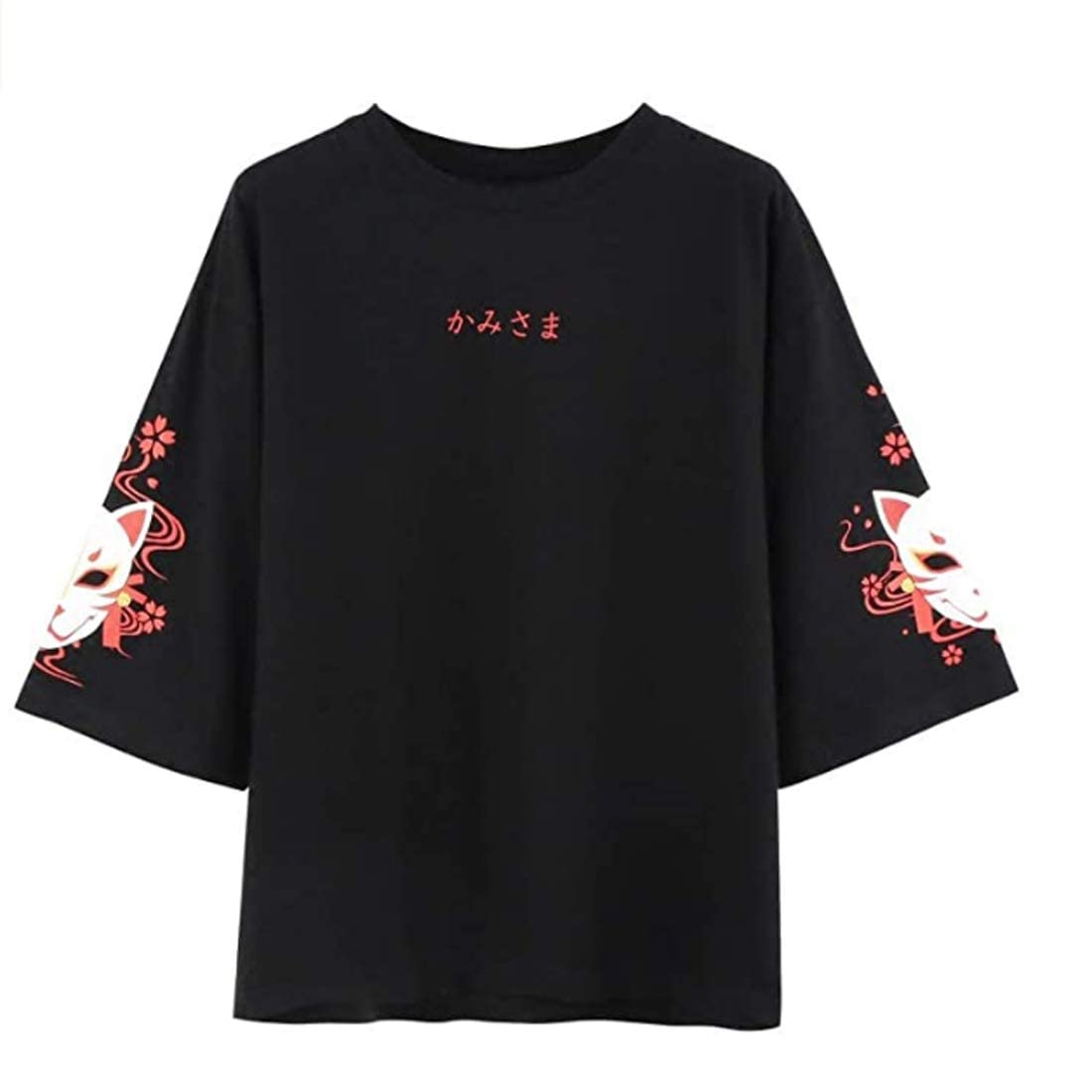 fox print t-shirt, Japanese style tee, back lace up shirt, kawaii oversized shirt, Harajuku top