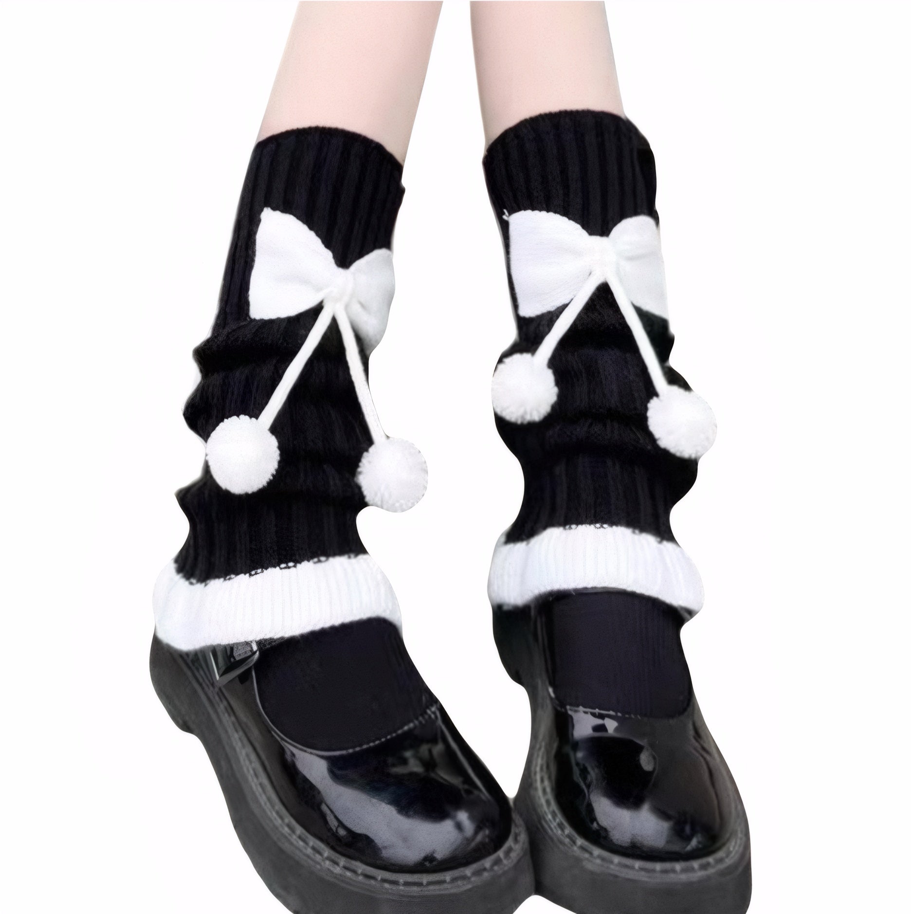 Sweet Japanese pink bow ruffle leg warmers paired with pink platform shoes lolita leg warmers