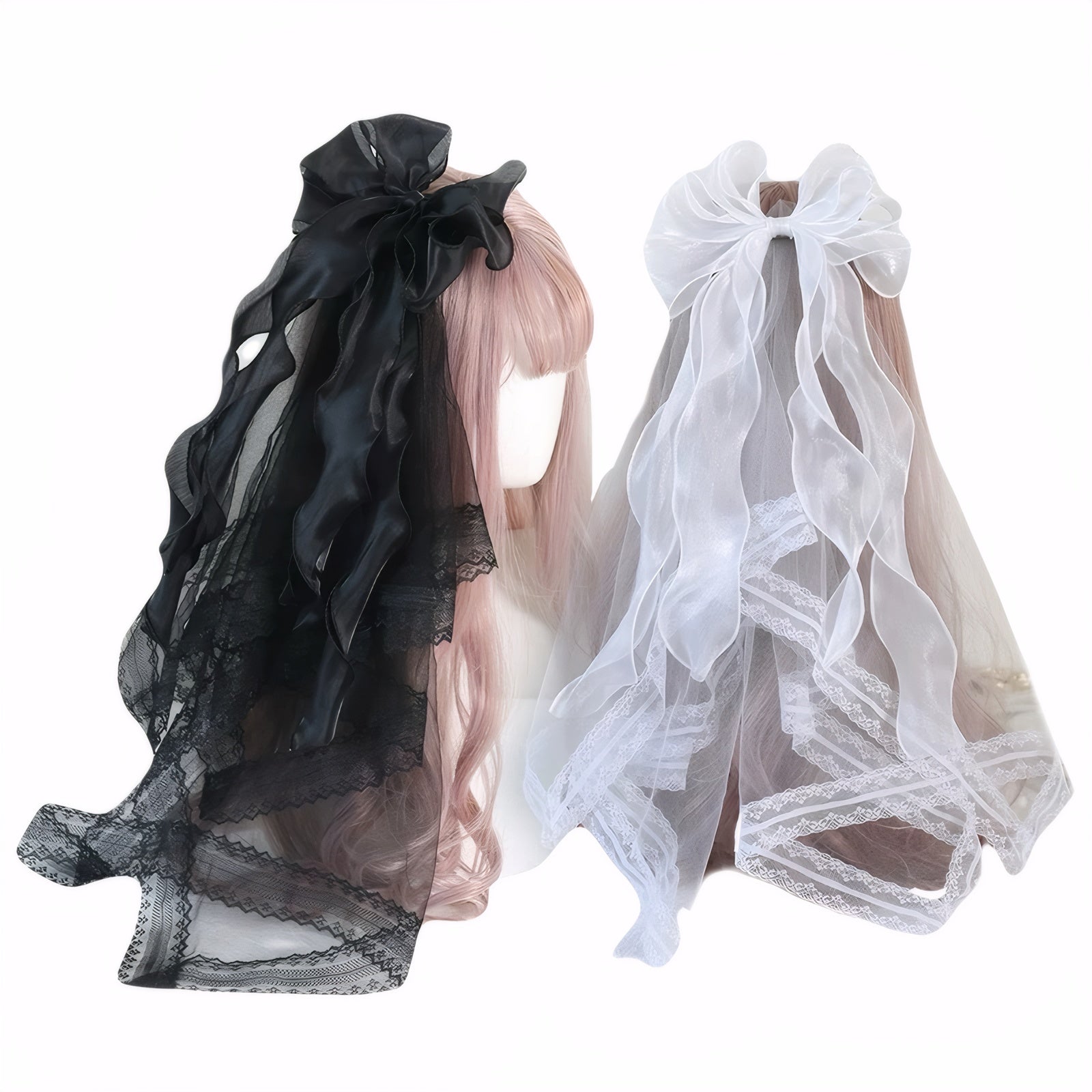 Detachable Lolita hair veil and bow set in pastel and gothic colors gothic Lolita headwear