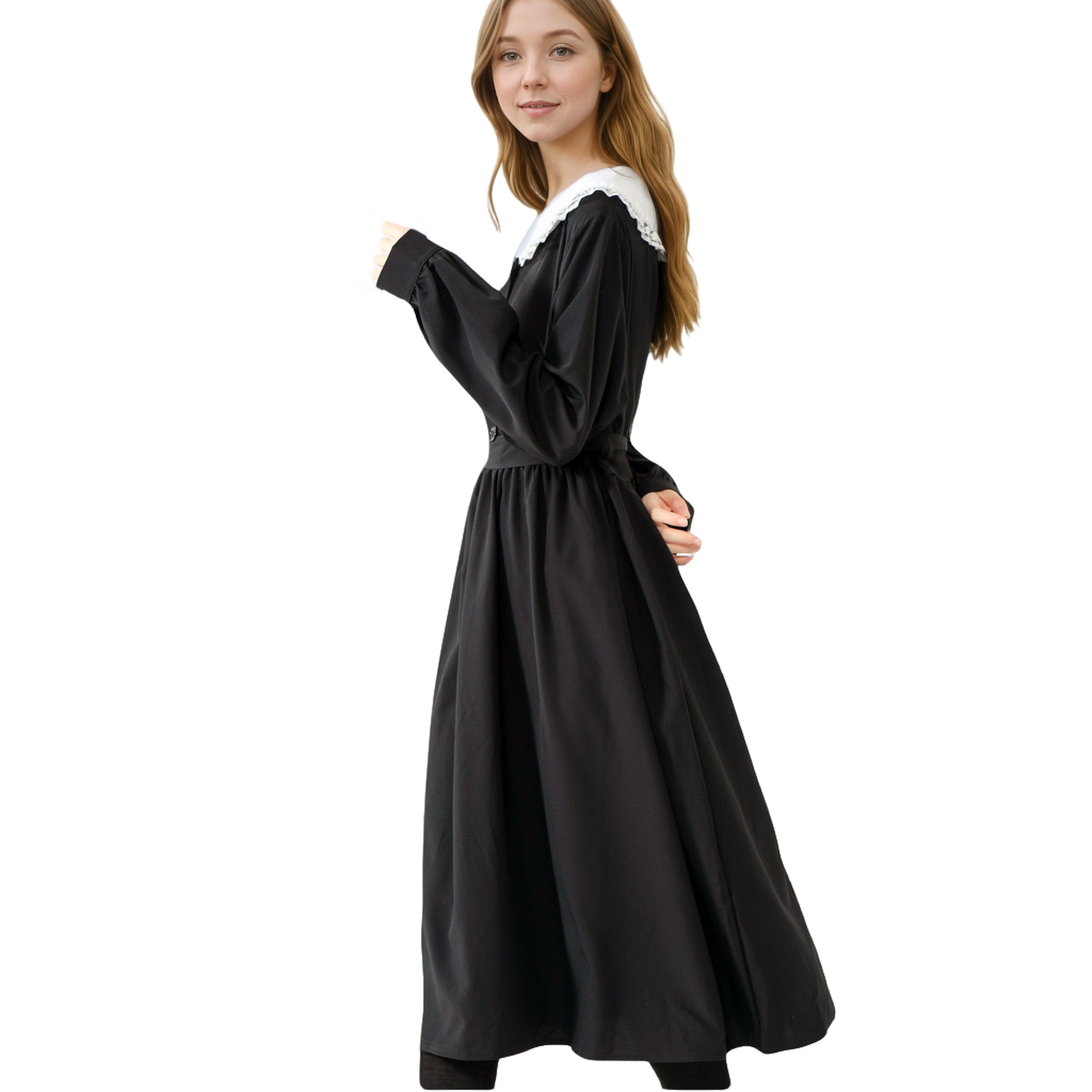 Lolita dress sailor collar kawaii fashion vintage black dress, long sleeve midi A-line dress
