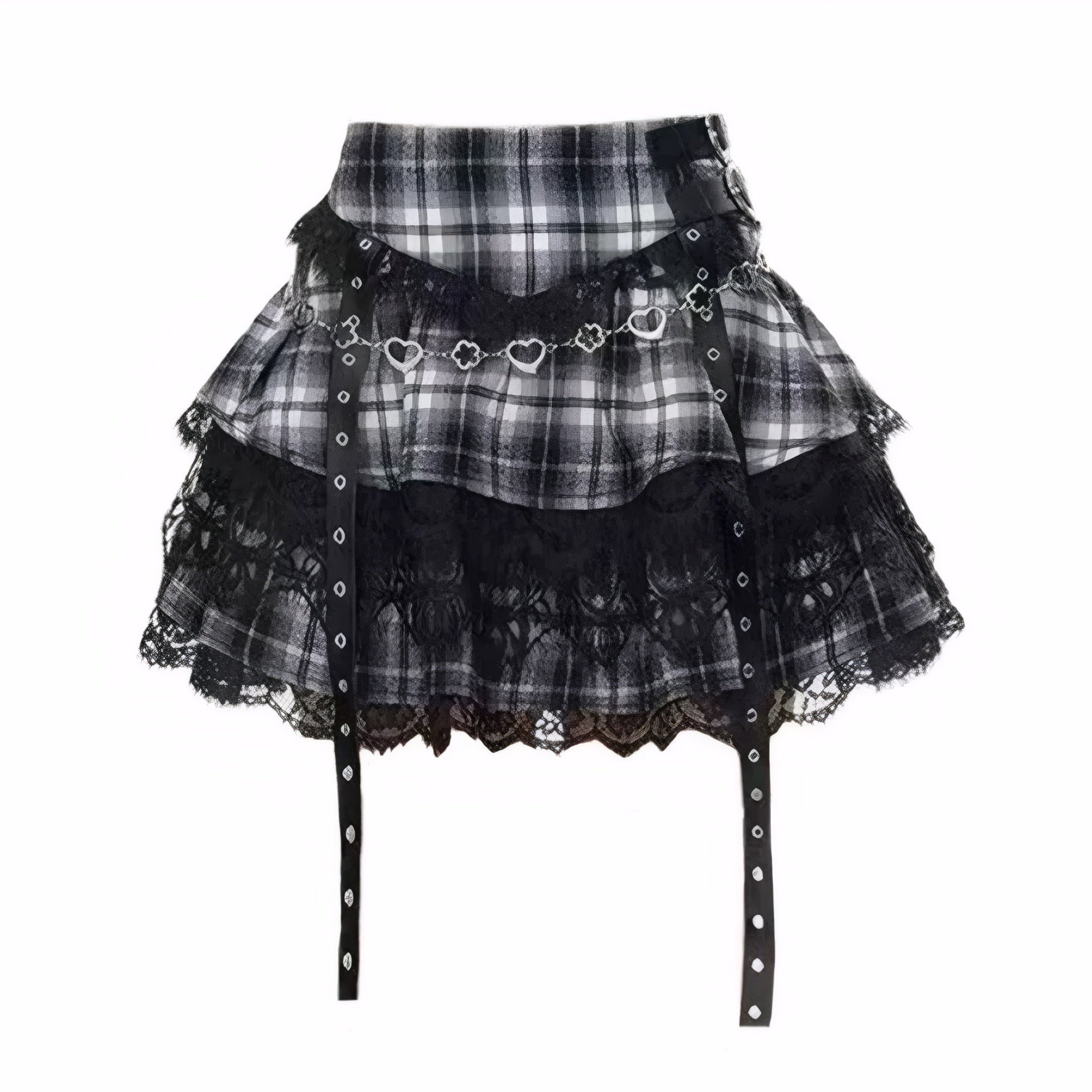 double buckle skirt, punk girl outfit, black white skirt, A-line skirt, schoolgirl skirt, Harajuku skirt, kawaii goth fashion