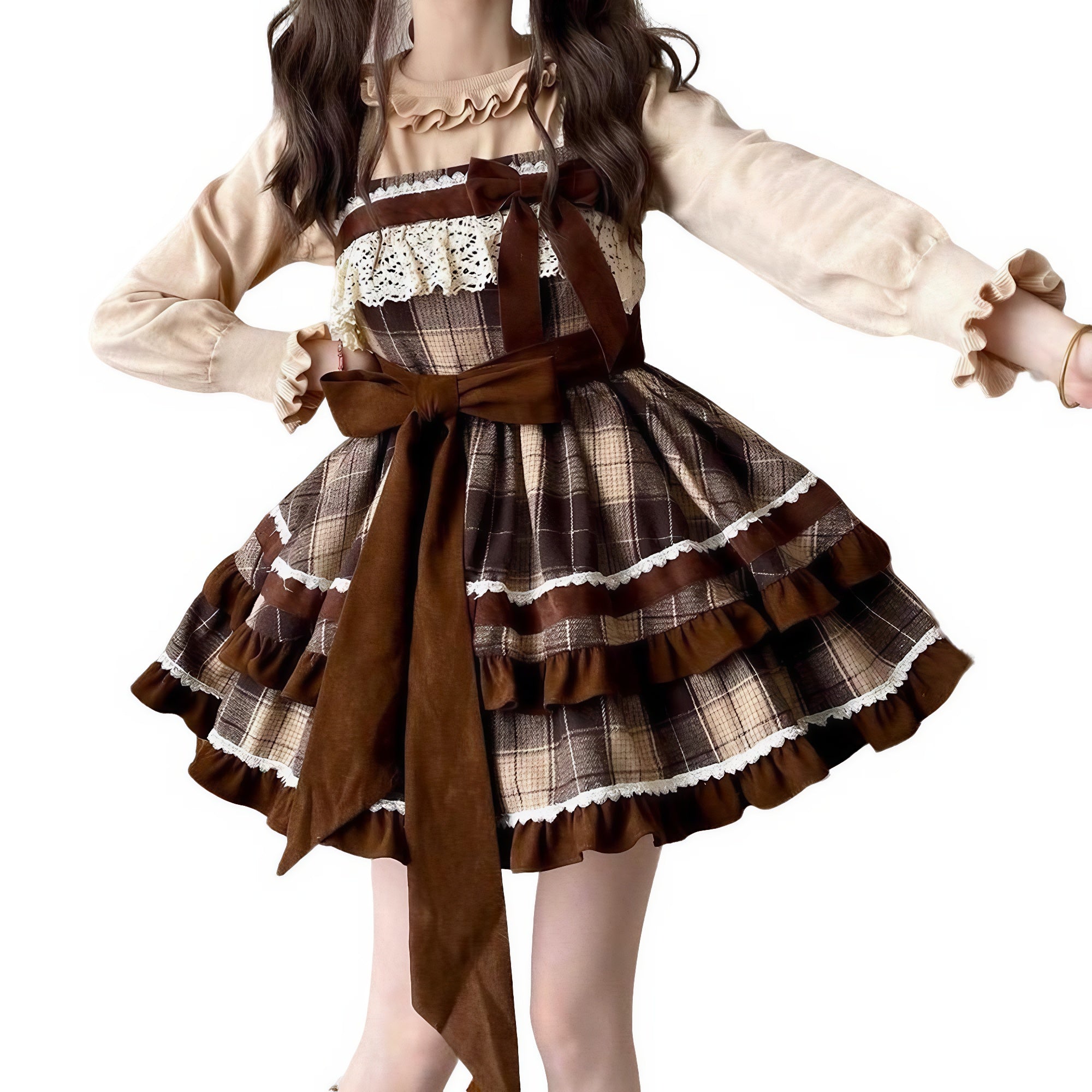 cozy winter lolita bow dress, Japanese fashion teddy bear style cottagecore lolita dress