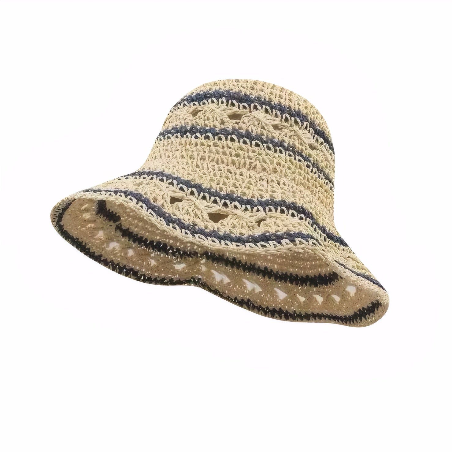 Cute flower and stripe fisherman caps for women woven sun protection hat