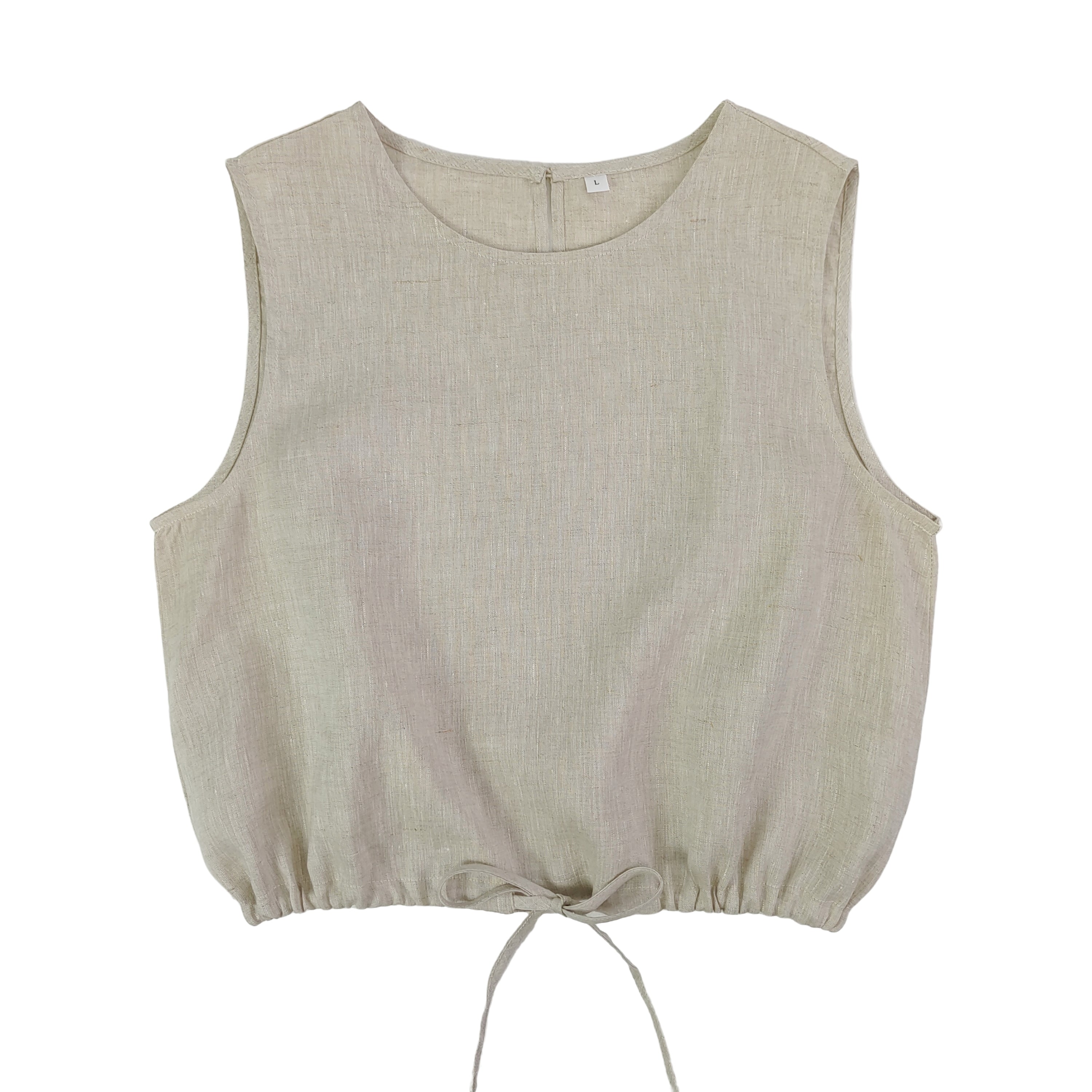 Old Money Style Linen Tank Top Women Summer Sleeveless Crop Blouse with Drawstring Hem