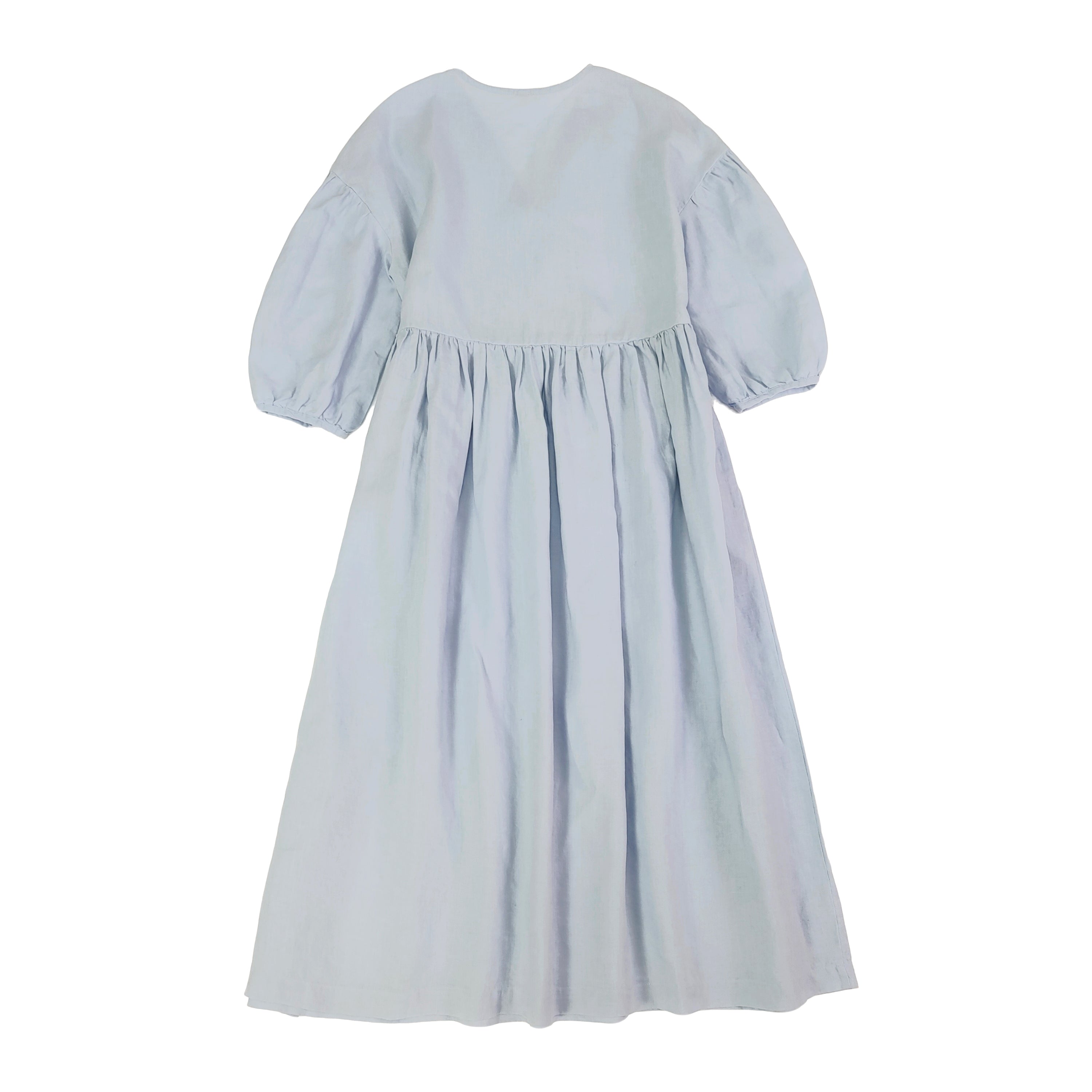 100% Linen Puff Sleeve Wrap Dress V-Neck 3/4 Sleeve Midi Long Dress Vintage Boho Style