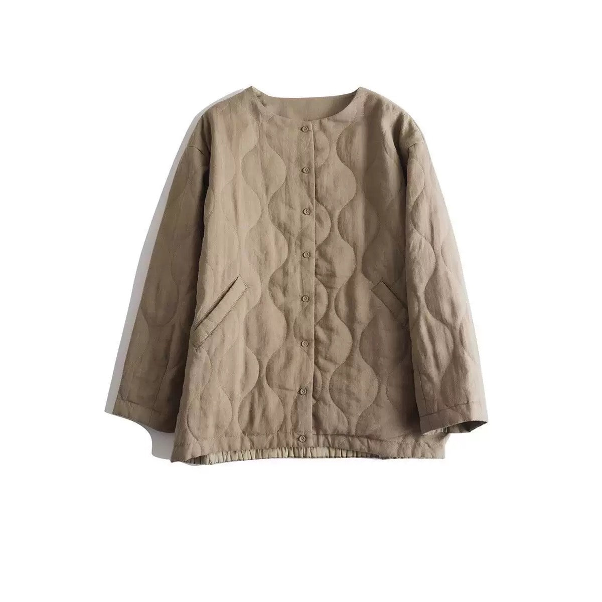 Ramie Quilted Jacket Women Linen Padded Coat Autumn Loose Fit Calm Outerwear