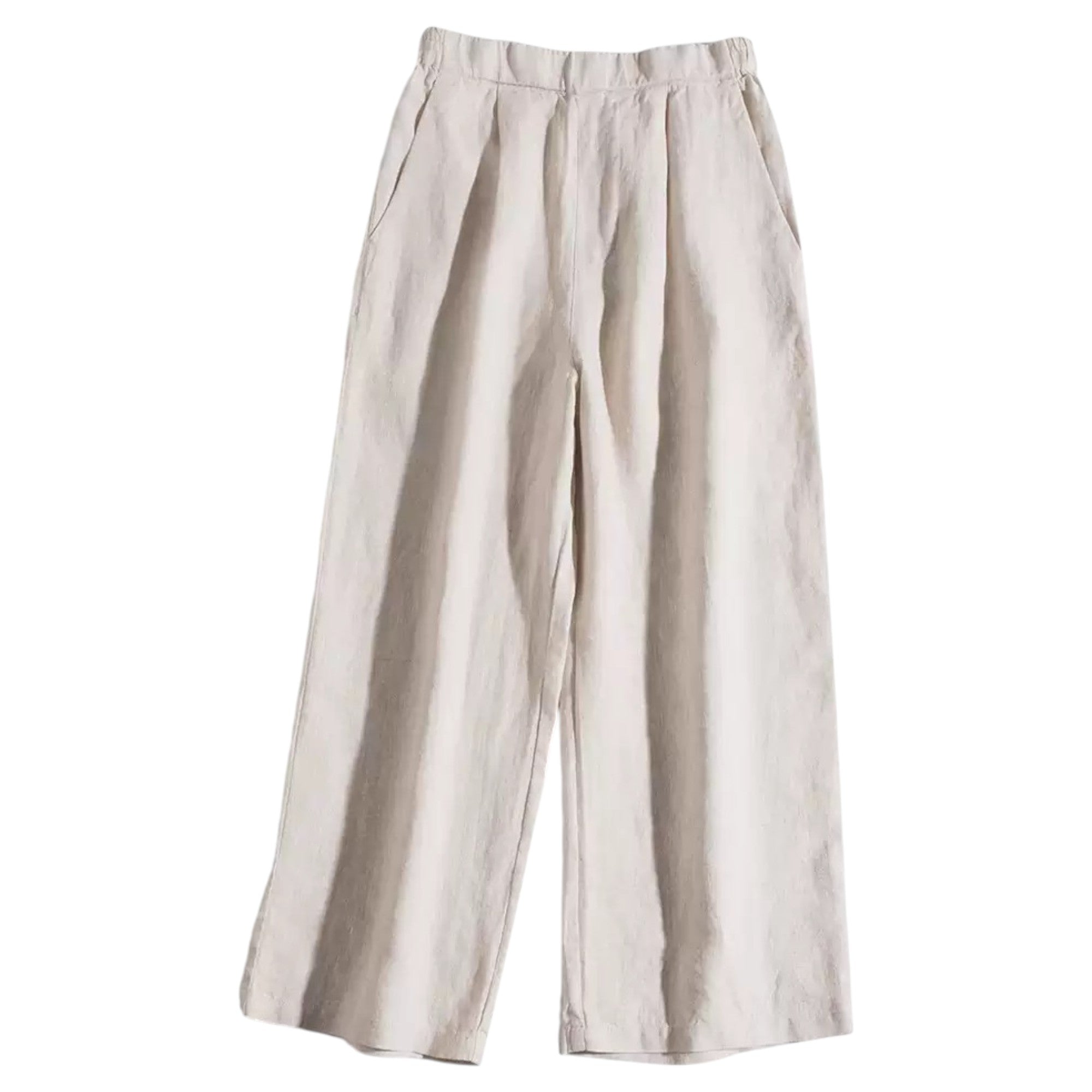 Light khaki linen summer loose-fit ankle pants