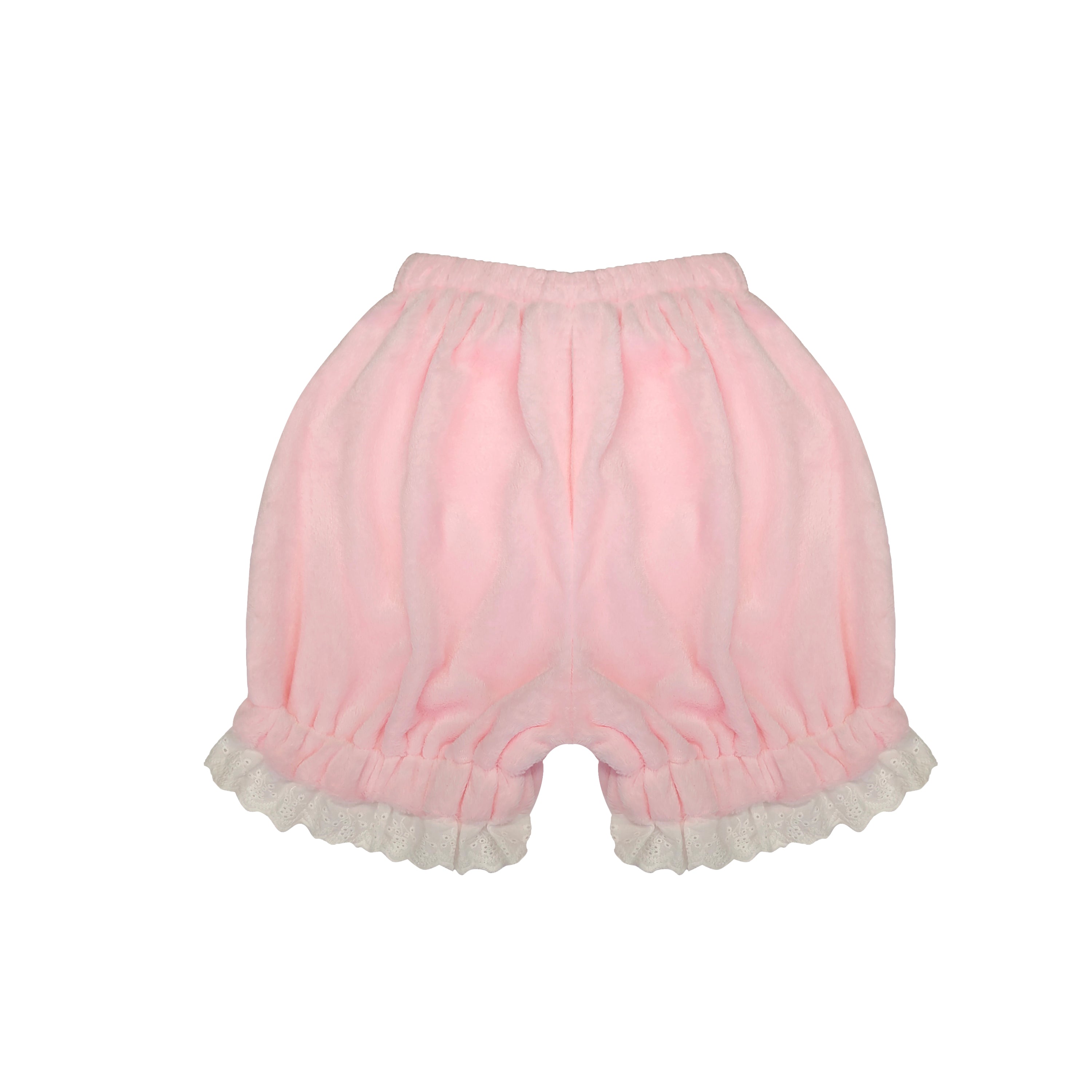 Pink velvet bloomers with lace trim – kawaii lolita puff shorts costume bottoms for ladies