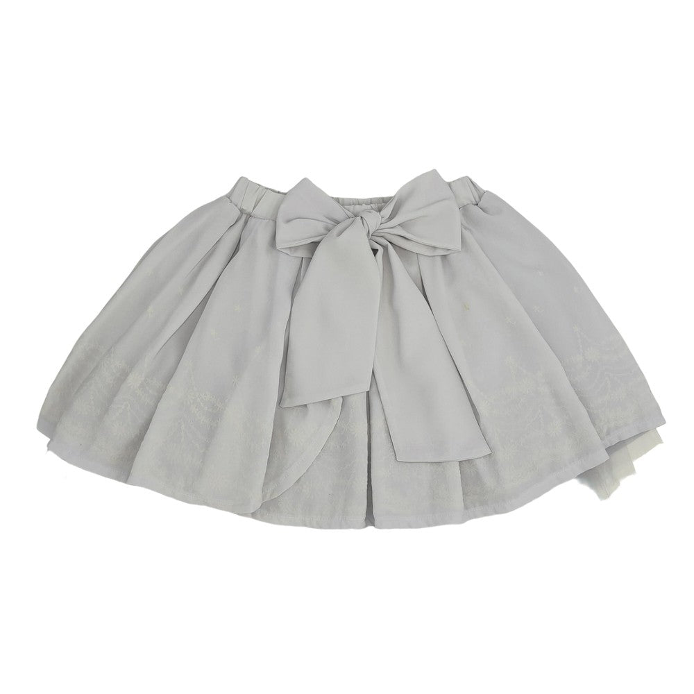 Light gray chiffon skort with oversized bow and delicate embroidery