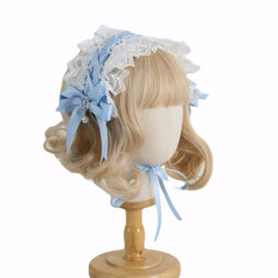 Lolita lace cat ear headband with blue bows and removable faux fur ears lolita fashion hairwear